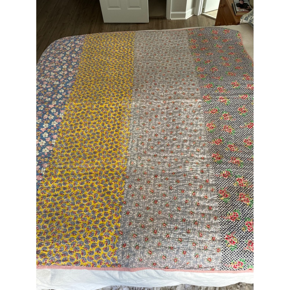Vintage Handmade Patchwork Floral Quilt Multi Pattern Cottagecore Pink Reverse